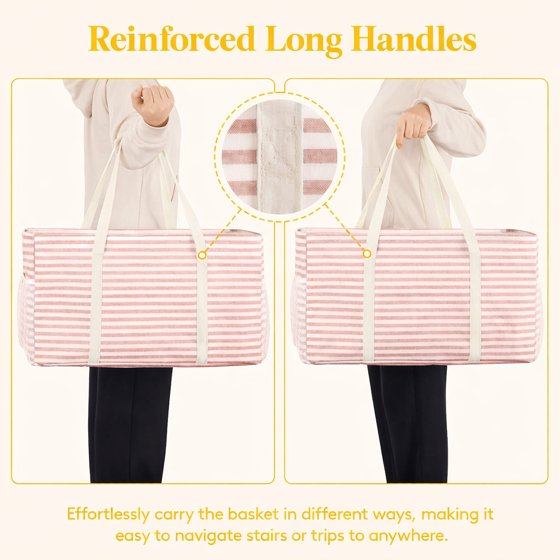 Norcho Extra Large Tote Bag, Reusable Foldable Shopping Bag with Metal Frame and Handles, 46L for Storage, Picnics, Beach, Laundry, Car, Pink