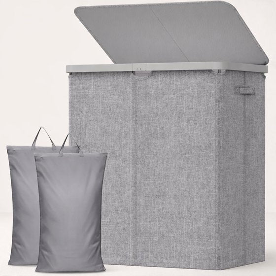 Norcho 85L Large Laundry Hamper with Lid, Foldable Tall Clothes Basket with Handles and Removable Bag for Bedroom, Bathroom, Dorm, Light Gray
