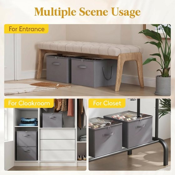 Norcho Shoe Storage Organizer for Closet, Large Fabric Shoe Boxes with Clear Lids, Foldable Bins for Boots, Heels, and Sneakers, Fits 24–32 Pairs (12–16 Pairs Each), 2-Pack, Gray