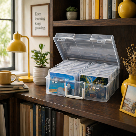 Norcho 4x6 Photo Storage Box, 18 Inner Photo Cases with Lids, Clear Plastic Photo Organizer with Label Stickers for Photos, Seeds, Stickers, Cards, Pictures, Stamps & Office Supplies
