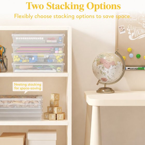 Norcho 4 Pack Paper Organizer Storage Boxes, 12 x 9 inch Multi-Purpose Clear Plastic File Box with Latching Lids for A4, 8.5" x 11" Letter Size Documents, Scrapbook, Magazine & Art Supplies