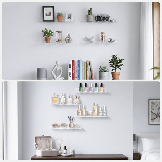 Norcho 14" Floating Shelves, 10-Pack Acrylic Wall Shelves, Wall Organizer for Bathroom, Bedroom, Living Room