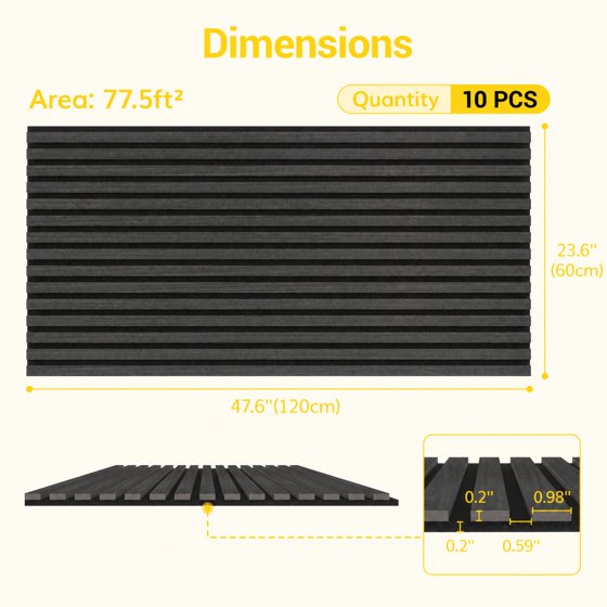 10-PCS Wood Wall Panels for Interior Wall Decor, 47.2" x 23.6" Soundproof Acoustic Wall Panels, Black