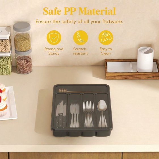 Norcho Silverware Organizer with Lid, Covered Utensil Tray for Kitchen Drawer and Countertop, Plastic Cutlery and Flatware Holder, Black