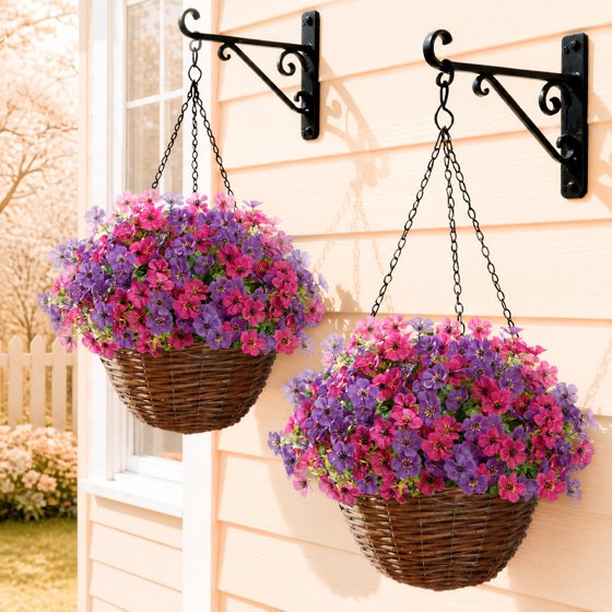 Norcho Outdoor Artificial Flowers, 24 Bundles Plastic Fake Daisy, Faux Plants for Spring/Summer Porch, Window Box, Vase, Fuchsia & Purple Mix