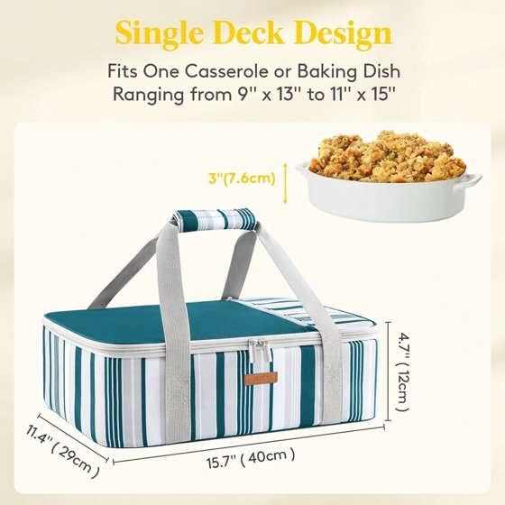 Norcho Insulated Casserole Carrier Keeps Food Hot Cold, Thermal Tote Fits 9x13" Baking Dish, Green