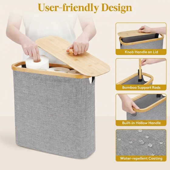 Norcho Collapsible Fabric Toilet Paper Storage Holder for 12–16 Rolls, Freestanding Toilet Paper Basket with Bamboo Lid, , 30L, Light Gray