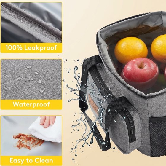 Norcho Large Insulated Lunch Bag Cooler Tote for Adults, Soft Lunch Box for Men and Women, 12-Can (9L), Gray