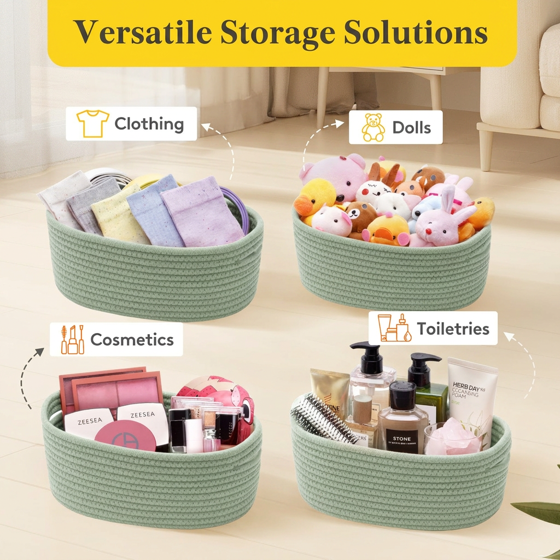Norcho Woven Baskets, Cotton Rope Cube Storage Bins, Small Shelf Baskets, Round Caddy for Closet/Living/Bedroom/Playroom, Green, 6 Pack