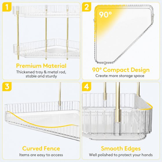 Norcho 3-Tier Corner Bathroom Counter Organizer, Plastic Makeup & Skincare Storage Shelf, Large Countertop Cosmetic & Perfume Organizer for Bathroom, Bedroom, Kitchen & Vanity, Clear