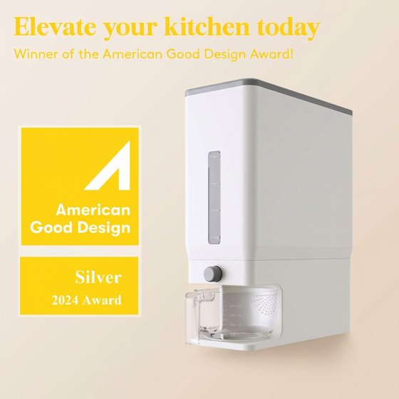 Norcho Rice Dispenser, 25 lb (11.3 kg) Sealed Rice Storage Container with Measuring Cup, Moisture Proof, Kitchen Pantry, White