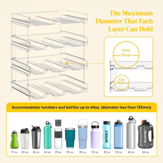 Norcho Stackable Water Bottle Organizer Cabinet, Extra Large Holder for 11 Bottles, Pantry Fridge Wine Rack Storage