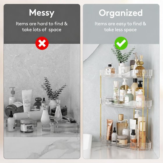 Norcho 3-Tier Corner Bathroom Counter Organizer, Plastic Makeup & Skincare Storage Shelf, Large Countertop Cosmetic & Perfume Organizer for Bathroom, Bedroom, Kitchen & Vanity, Clear