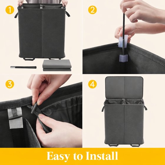 Norcho Double Laundry Hamper with Lid and Removable Bags, Large Collapsible 2-Divider Laundry Basket with Handles, 136L, Black