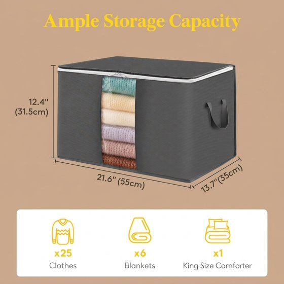 Norcho 5 Pack Collapsible Clothes Storage Bags with Lids Zips Clear Window, Gray 21.9x14x12.6"