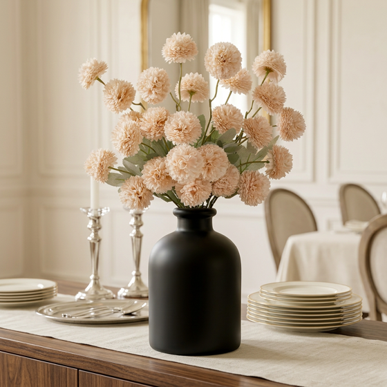 Norcho 5 Pcs Beige Artificial Silk Mums Ball Flowers Long Stems, Fake Chrysanthemums Pom Pom for Vase Home Wedding Decor
