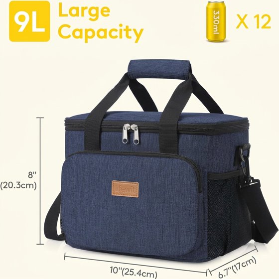 Norcho Insulated Lunch Bag Soft Cooler Tote for Adults, Dark Blue 12-Can 9L