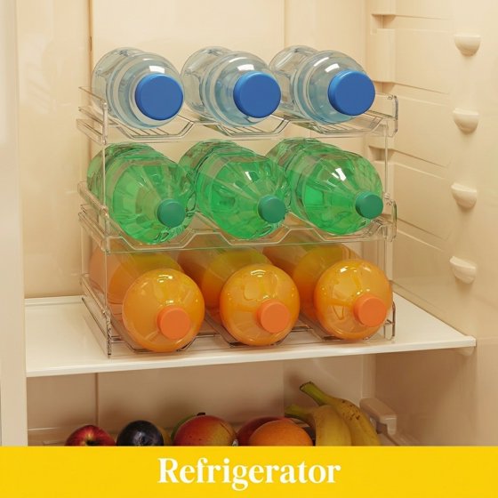 Norcho 3 Tier Stackable Water Bottle Organizer, Cabinet Plastic Holder Fits 9 Bottles 3.8" Dia, Pantry Countertop Cupboard