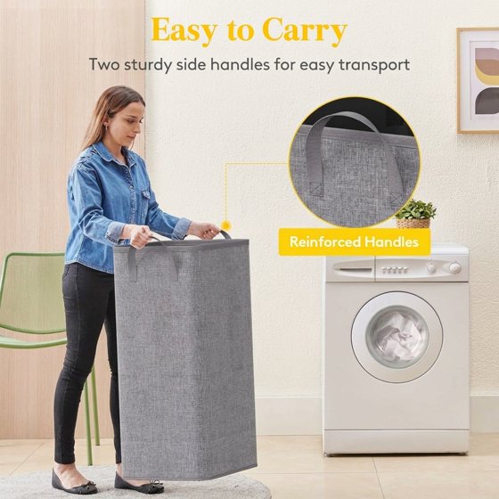 Norcho 100L Tall Collapsible Laundry Hamper with Handles, Foldable Portable Clothes Basket for Dorm Bathroom, Light Gray
