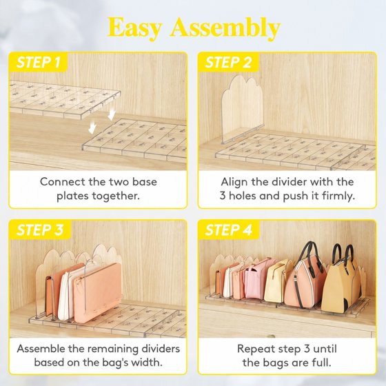 Norcho Purse Organizer for Closet 3 Pack, Clear Handbag Storage Organizer, Adjustable Clutch Bag Dividers for Closet Shelf, Bookshelf Dividers for Sweaters Bedroom Storage