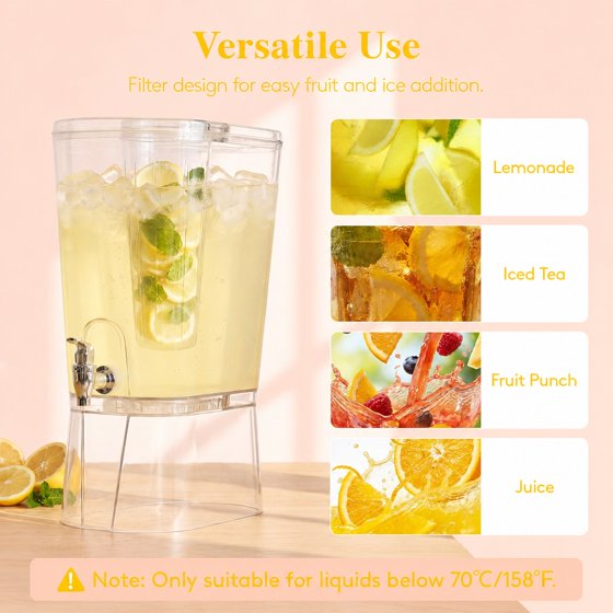 Norcho 2.1 Gallon Drink Dispenser for Parties with Stand and Ice Core, Clear Plastic Beverage Dispenser with Spigot for Juice, Tea, Soda, BPA-Free Lemonade Water Pitcher for Fridge and Events