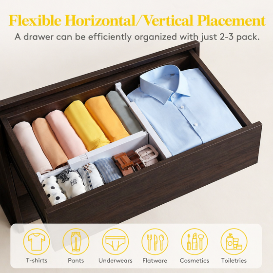 Norcho 5 Pack 4" High Drawer Dividers, 11–17 inch Adjustable Drawer Organizer, Expandable Drawer Separator for Clothes, Utensils, Dresser, Kitchen, Bedroom & Office Storage Organization