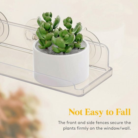 Norcho Window Plant Floating Shelves, 14.6 × 3.6 Inch 2-Pack Acrylic Suction Cup Shelf, Window Sill Extender for Indoor Succulents, Microgreens, Seed Starter Pots, and Herb Planters