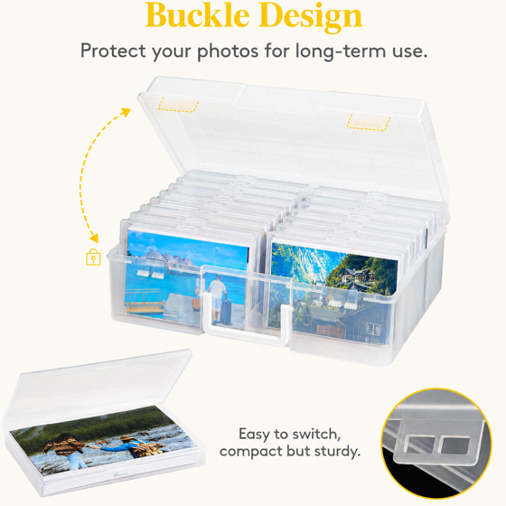 Norcho 4x6 Photo Storage Box, 16 Inner Photo Cases with Lids, Clear Plastic Photo Organizer with Label Stickers for Photos, Seeds, Stickers, Cards, Pictures, Stamps & Office Supplies