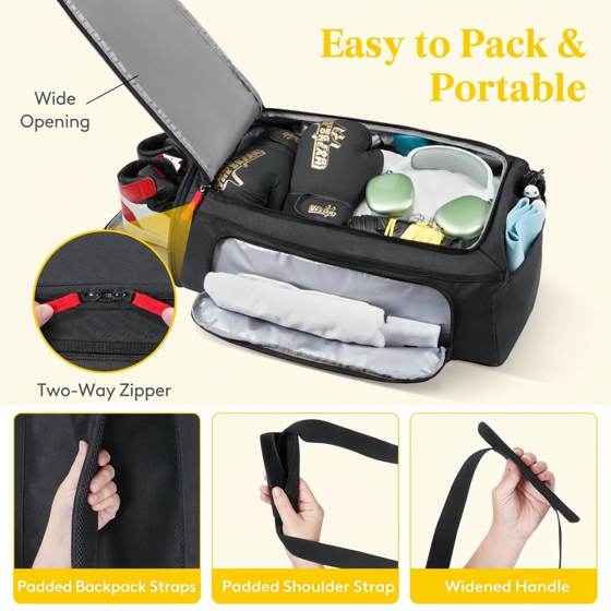Norcho 40L Gym Duffel Bag with Shoe Pocket, 3-in-1 Waterproof Travel Weekender Backpack Dry Wet Separation, Black