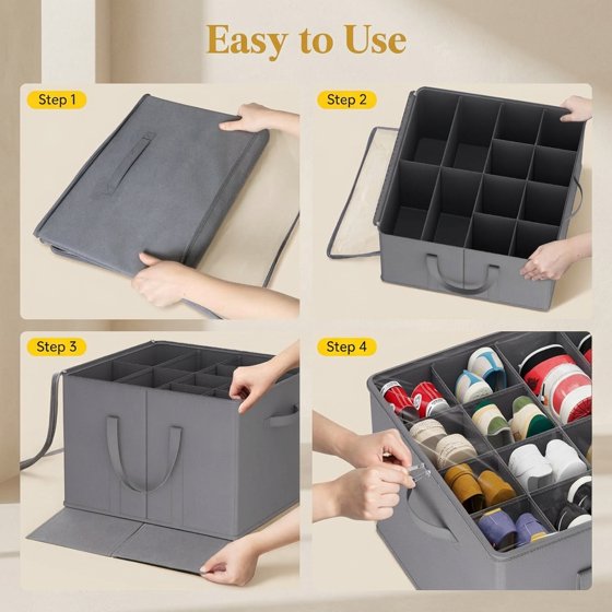 Norcho Shoe Storage Organizer for Closet, Large Fabric Shoe Boxes with Clear Lids, Foldable Bins for Boots, Heels, and Sneakers, Fits 24–32 Pairs (12–16 Pairs Each), 2-Pack, Gray