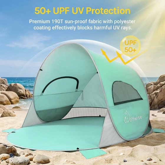 Norcho 87x57x47" Pop Up Beach Tent UPF50+ Sun Shelter, Instant Shade Canopy for 3 Person, Mint Green