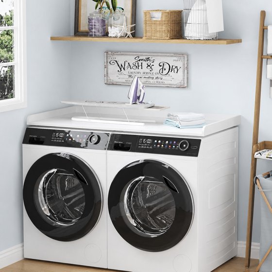 Norcho Washer Dryer Countertop with Edge Rails, Melamine Laundry Room Organizer Shelf, Storage Surface for Washer and Dryer Top, Laundry Organization Countertop for Utility Room