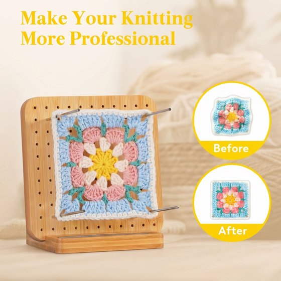 Norcho 5.9" Bamboo Crochet Blocking Board with 10 Pegs, Granny Square Mats for Knitting and Crocheting Projects (5.0) | 1 rating