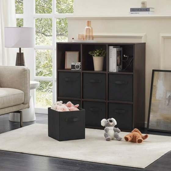 Norcho 11" Foldable Fabric Storage Cubes with Handles, Decorative Baskets for Shelves Closet 18L, Black 6 Pack