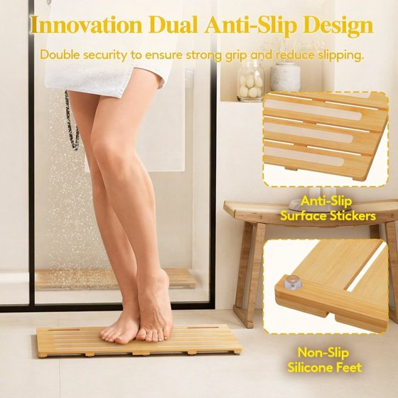 Norcho 23x14" Bamboo Bath Mat Non Slip Foldable Indoor Outdoor Shower Mat for Spa Pool, 300lbs