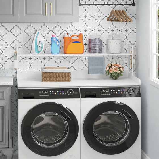 Norcho Washer Dryer Countertop with Adjustable Shelf, Melamine Laundry Room Organizer Top with Edge Rails and Towel Rack for Storage and Organization, White