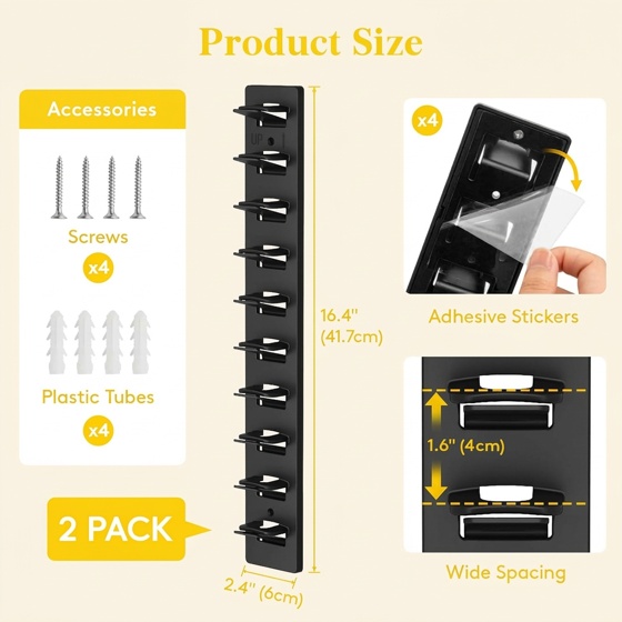 Norcho Hat Organizer Baseball Caps, Holds 10, Wall Mount Over Door Rack Dual Install Nails Adhesive, Black 2-Pack