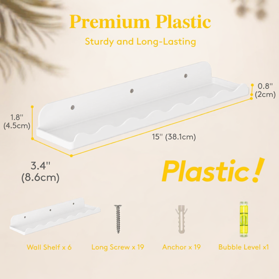 Floating Book Shelves 8 Pack, 15"×3.4" White Cloud Plastic Wall Shelf for Kids Bedroom, Hanging Bookshelf Rack for Baby, Toddler, Children Room Decor, Mother’s Day Gift Idea