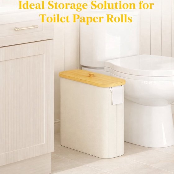 Norcho Toilet Paper Storage Holder for 12–16 Rolls, Freestanding Toilet Paper Basket with Bamboo Lid, Collapsible Fabric Bathroom Organizer for Mega Rolls, 30L, White