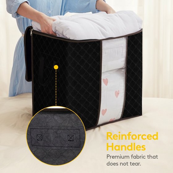 Norcho 90L Clothes Storage Bag with Reinforced Handle, Sturdy Zipper Clear Window, Foldable for Comforters Blankets, 6 Pack Black