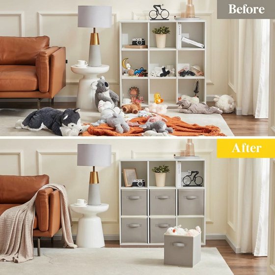 Norcho 11" Foldable Fabric Storage Cubes with Handles, Decorative Baskets for Shelves Closet 18L, Light Gray 6 Pack