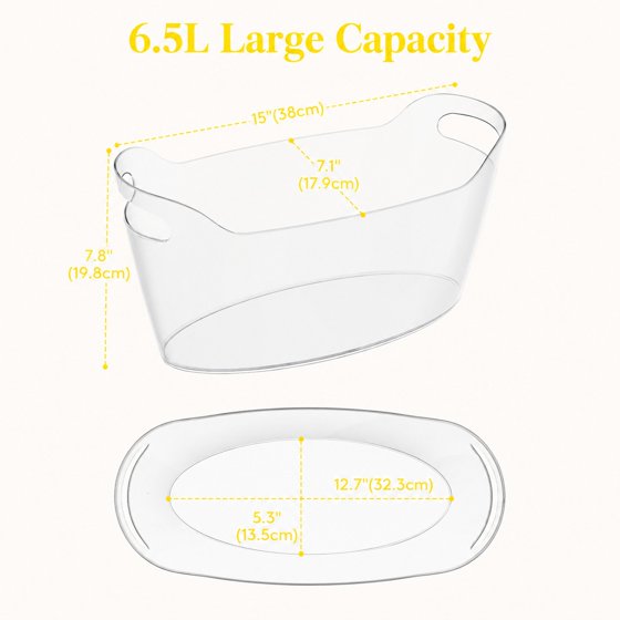 Norcho 6.5L Ice Bucket for Parties, Portable Drink Chiller Tub with Scoop, Plastic Beverage Cooler for Champagne, Wine, Beer and Cocktails