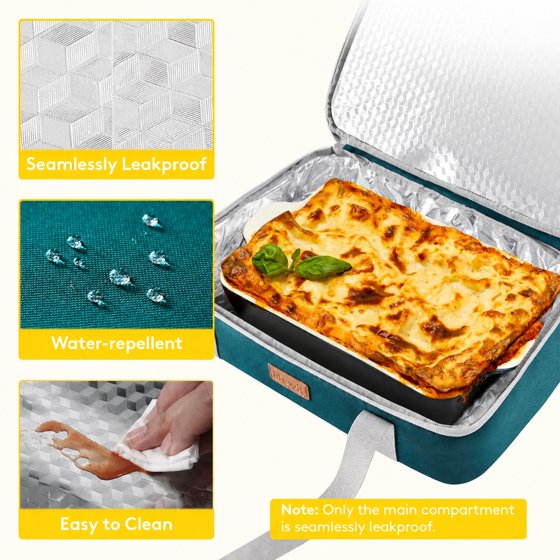 Norcho Insulated Double Decker Casserole Carrier, Expandable Tote for Hot/Cold Food, Fits 9"x13" Dish, Potluck/Picnic, Green