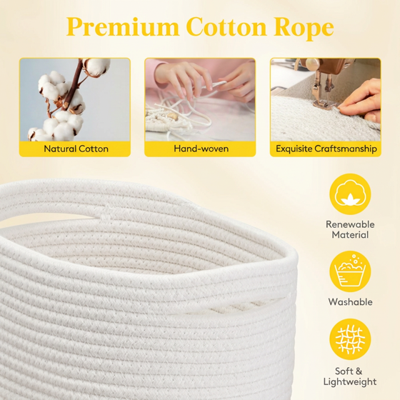 Norcho Woven Baskets, Cotton Rope Cube Storage Bins, Small Shelf Baskets, Round Caddy for Closet/Living/Bedroom/Playroom, White, 6 Pack