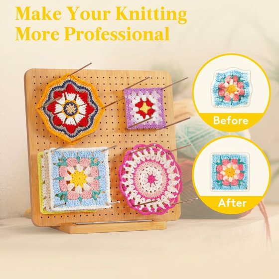 Norcho 11.8" Bamboo Crochet Blocking Board with 20 Pegs, Granny Square Mats for Knitting and Crocheting Projects