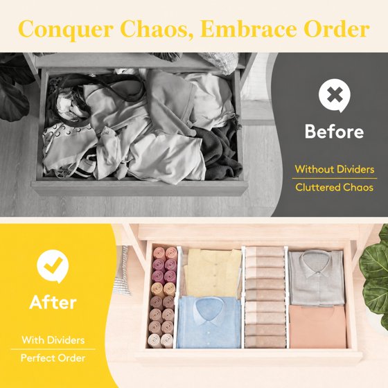 Norcho Drawer Dividers for Clothes 6-Pack, 3.2" Tall Expandable Dresser Drawer Organizers, Adjustable Plastic Separators for Socks, Underwear, Kitchen, Cabinet, Nursery Storage