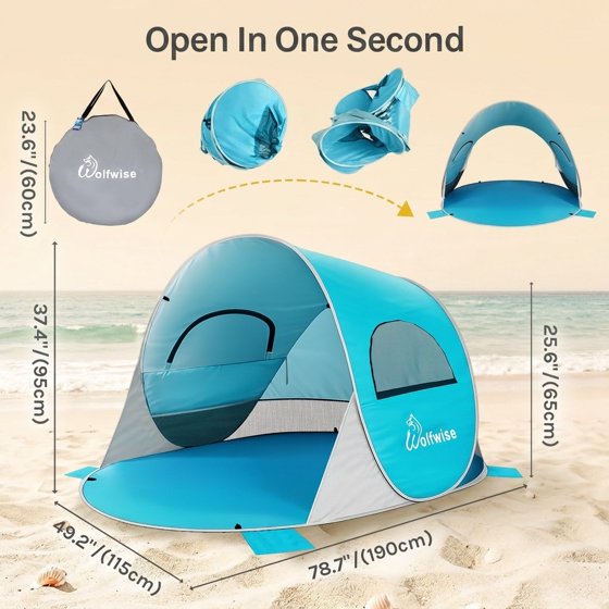 Norcho 79x49x38" Pop Up Beach Tent UPF50+ Sun Shelter, Instant Shade Canopy for 2 Person, Blue