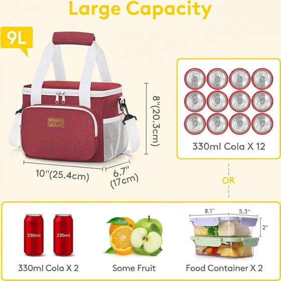 Norcho Insulated Lunch Bag Soft Cooler Tote for Adults, White Red 12-Can 9L