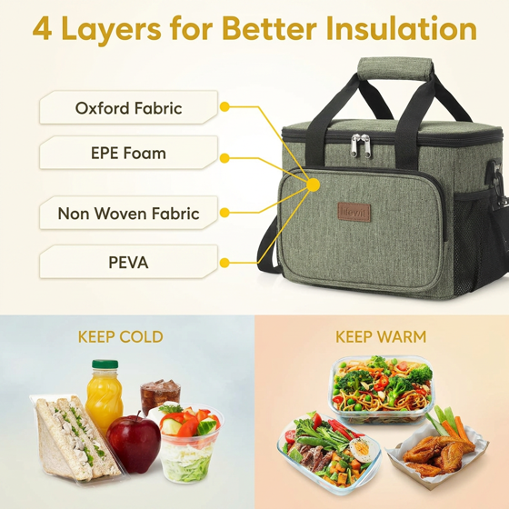 Norcho Large Insulated Lunch Bag Soft Cooler Tote for Adults, Dark Green 24-Can 16L