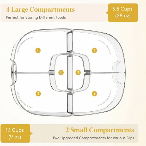 Norcho Chilled Serving Tray for Parties, 15-Inch Divided Shrimp Cocktail Serving Dish with Lid, Plastic Taco and Ice Serving Platter for Veggies, Fruit, Salad, and Buffet Use